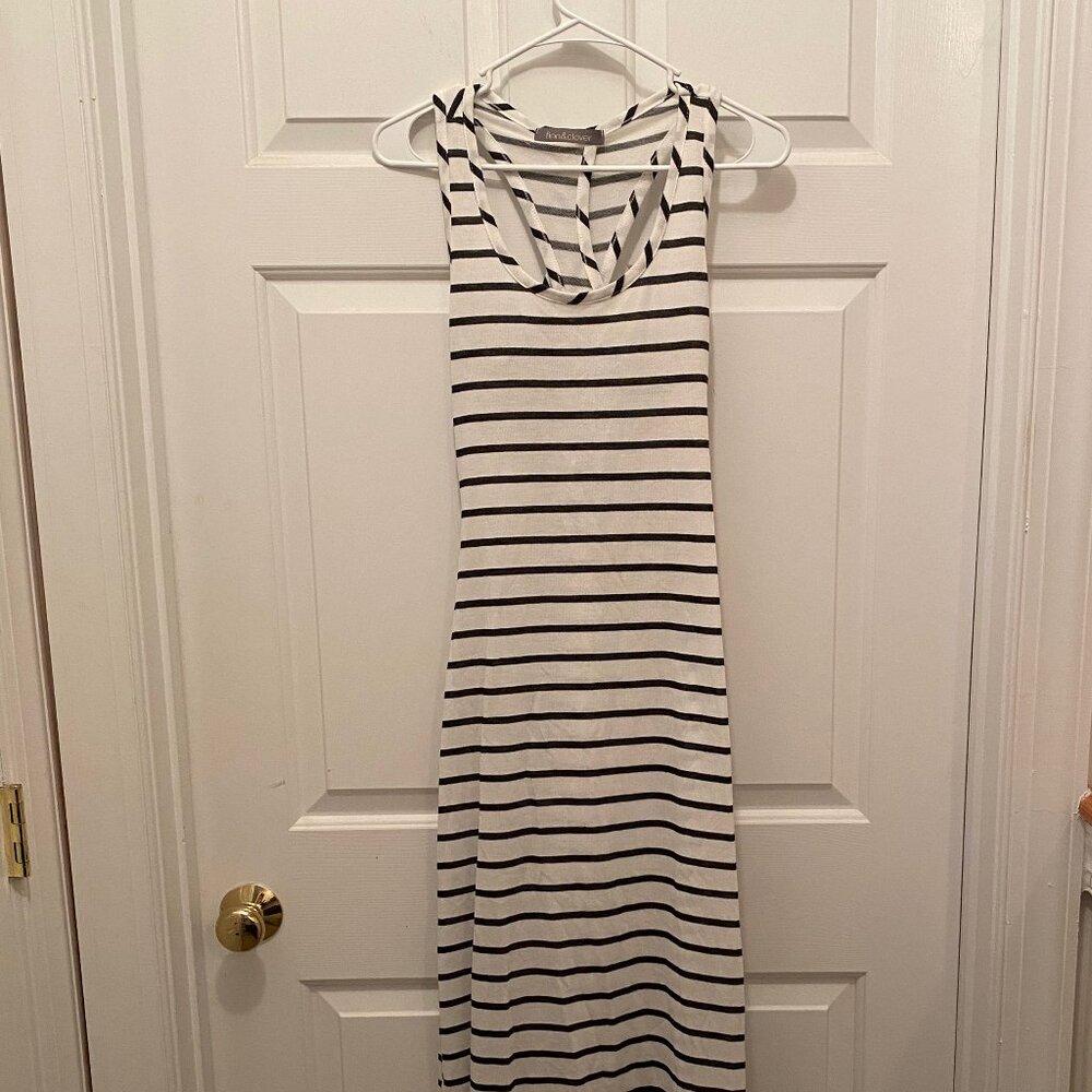 Finn & Clover Women's Racerback Striped Knit White and Black Maxi Dress XS